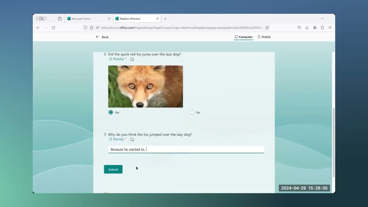 How to create a quiz in MS Forms