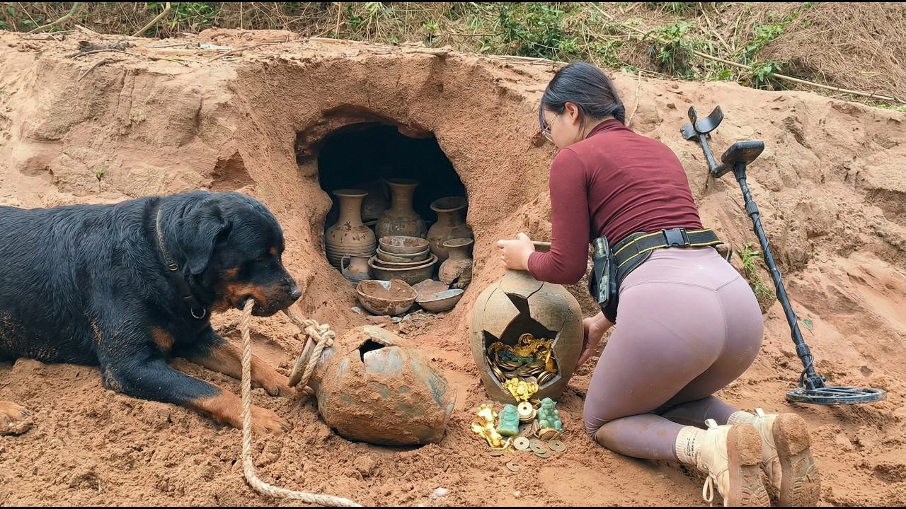 Strange ancient bronze treasure buried between two large stones that I discovered