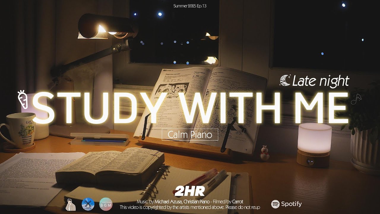 2-HOUR STUDY WITH ME | Calm Piano 🎹, Fire Crackle🔥 | Pomodoro 50-10 | Late night🌙