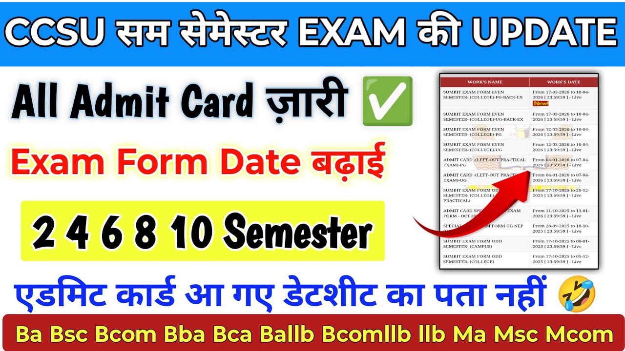 CCSU Even Semester Admit Card 2026 Out 🔥 | Exam Form Date Extend | 2,4,6,8,10 Sem Update