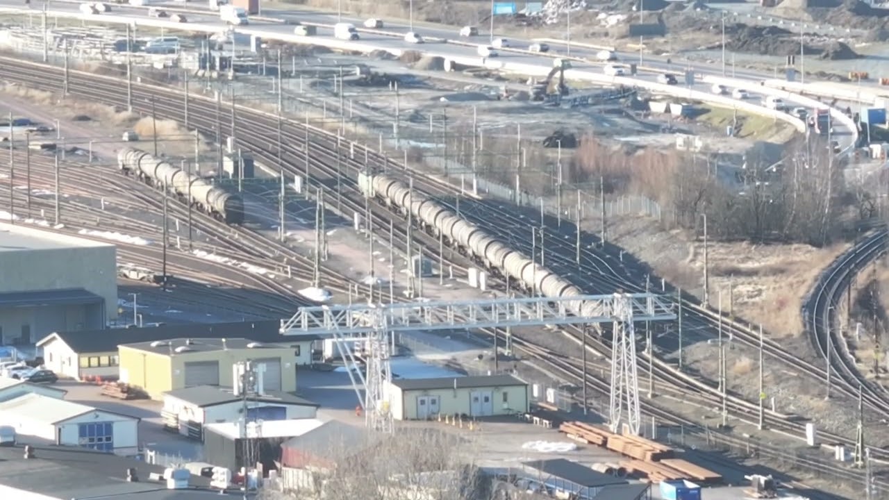 Drone and trains in Gothenburg.