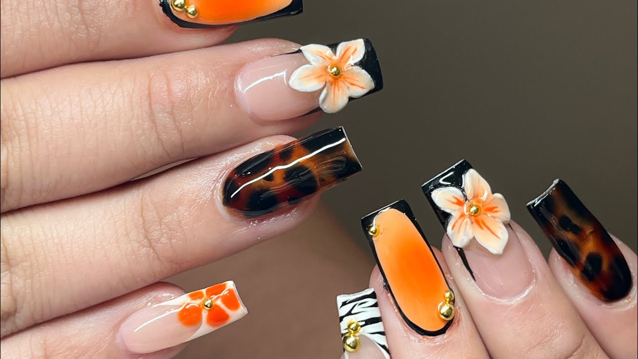 WATCH ME WORK: GEL-X TUTORIAL + 3D GEL FLOWER + TORTOISESHELL DESIGN  🧡🌸