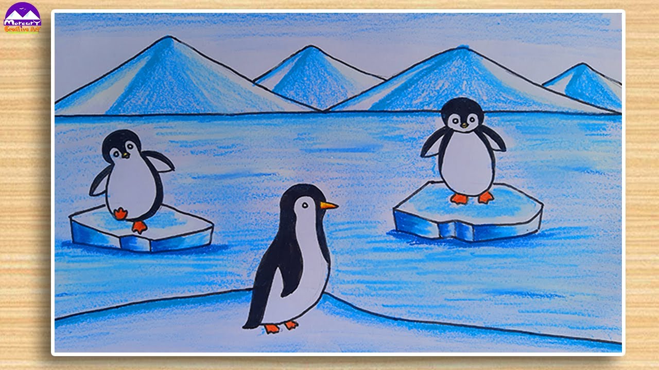 How to Draw a Penguin on Ice scenery  | HOW TO DRAW A PENGUIN