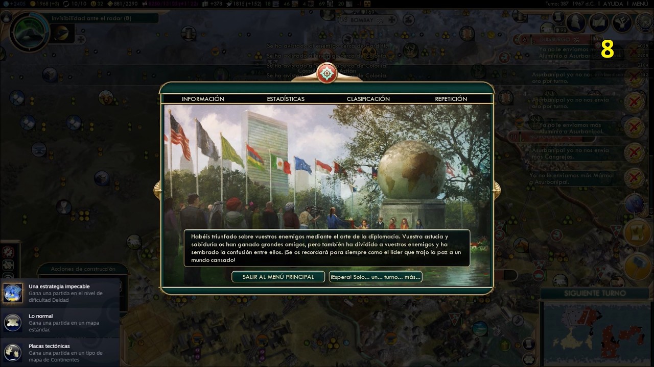 Sid Meier's Civilization V. Dificultad: Deidad. Civilización: Aztlán. Victoria Diplomática. Parte 8a