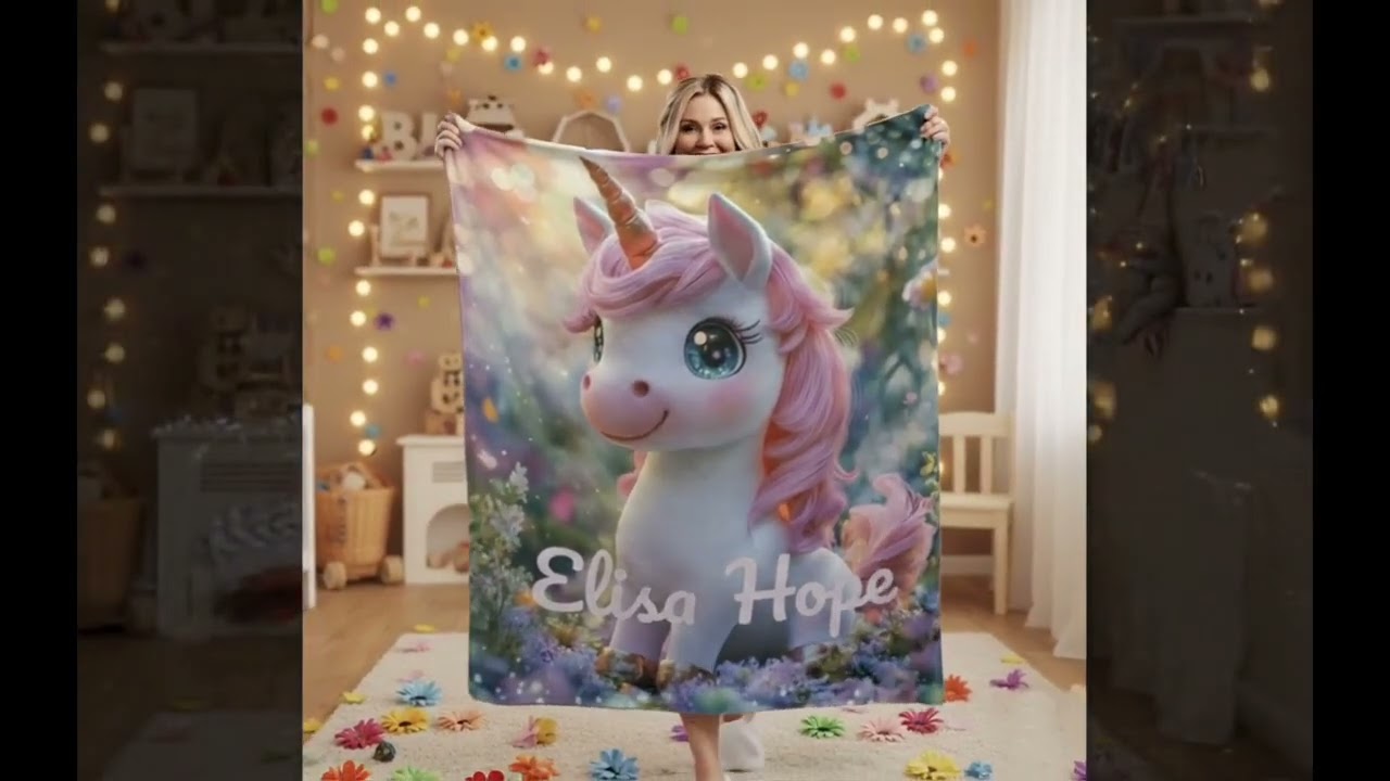 Personalized Unicorn Blanket: Magical Pink Name Gift, Soft Flannel Fleece Throw