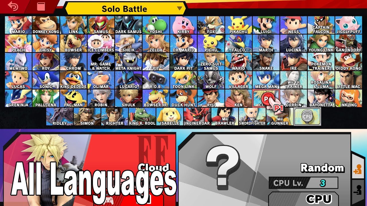 Super Smash Bros. Ultimate - All Fighters Announced in All Languages [HD 1080P]