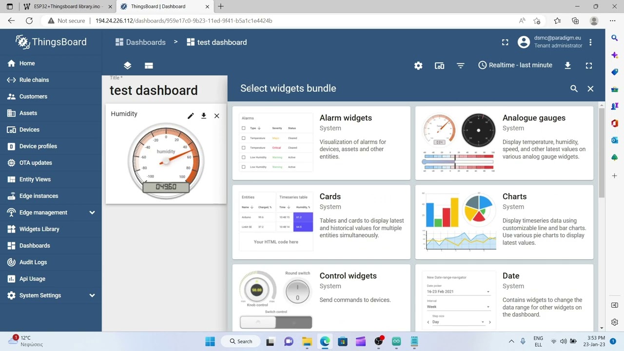 Create a dashboard in thingsboard