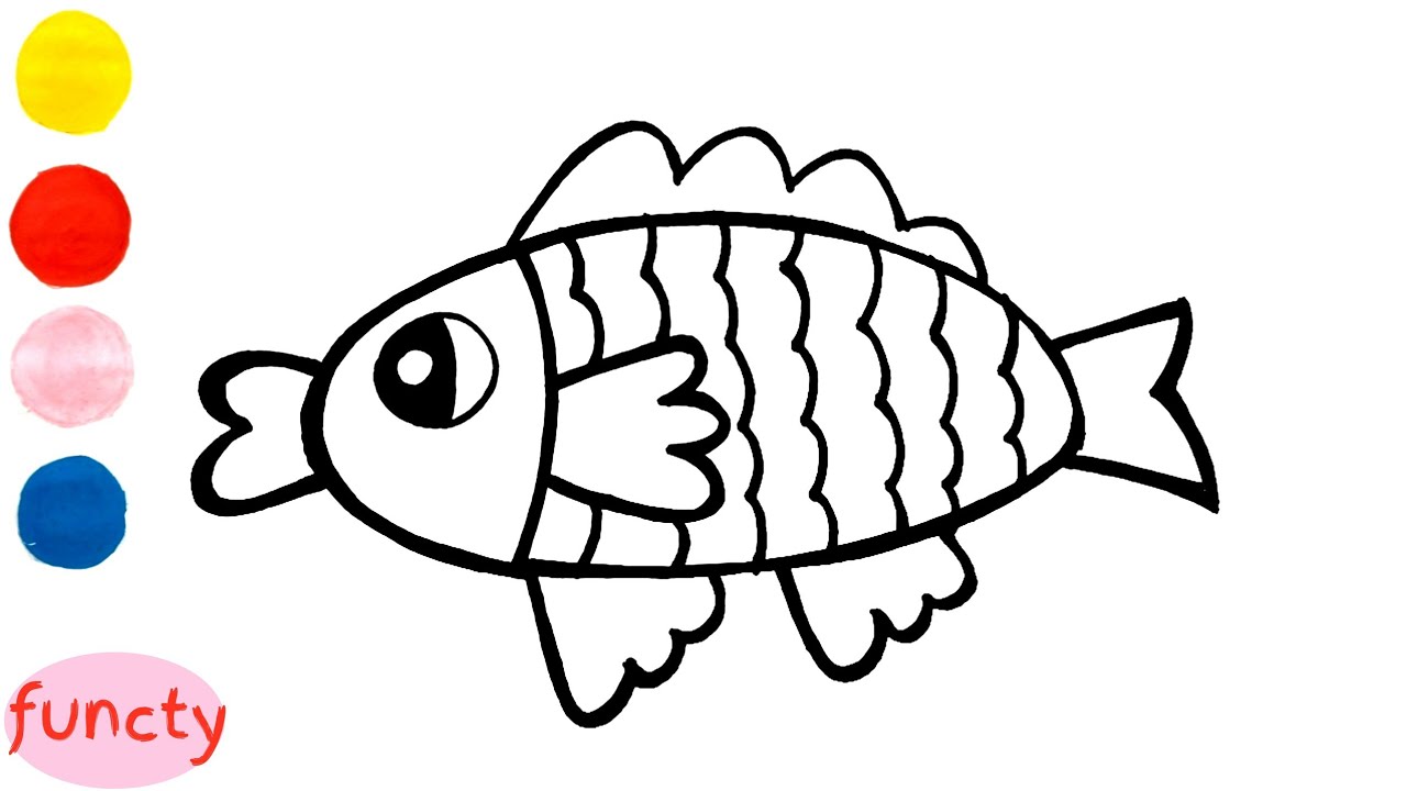 How to draw and color a fish using oval shape for kids