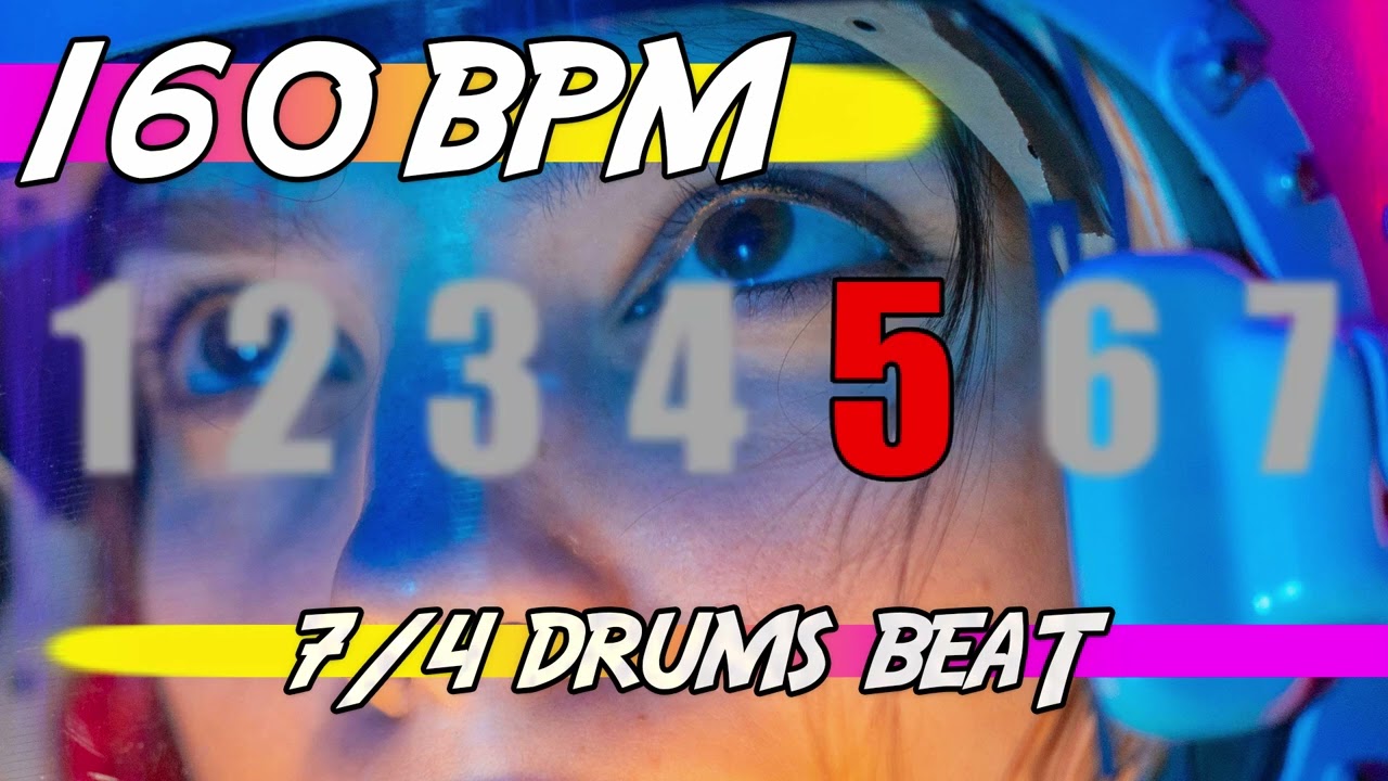 ✅ 160 BPM Backing Track in 7/4 🥁 Ten minutes of drums beat for practicing
