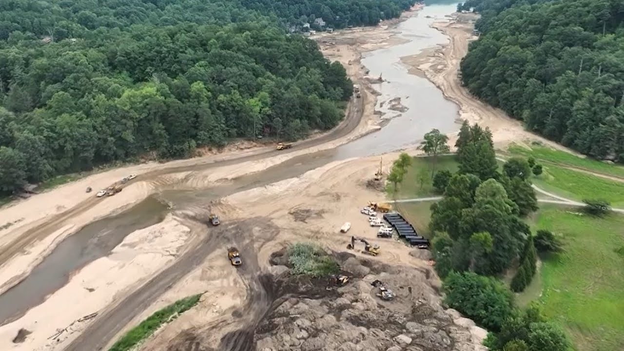 What crews are digging up at Lake Lure after Hurricane Helene
