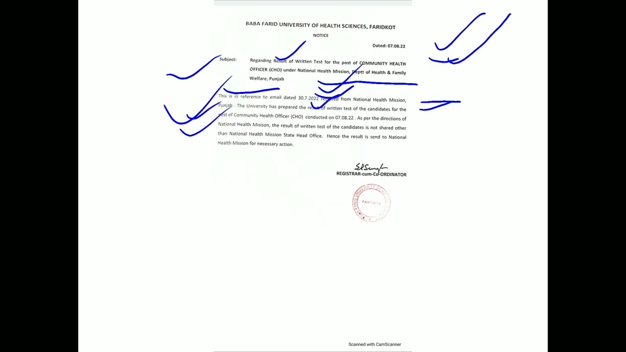 BFUHS NHM Community Health Officers CHO Result 2022 Notice Link Available In Description.