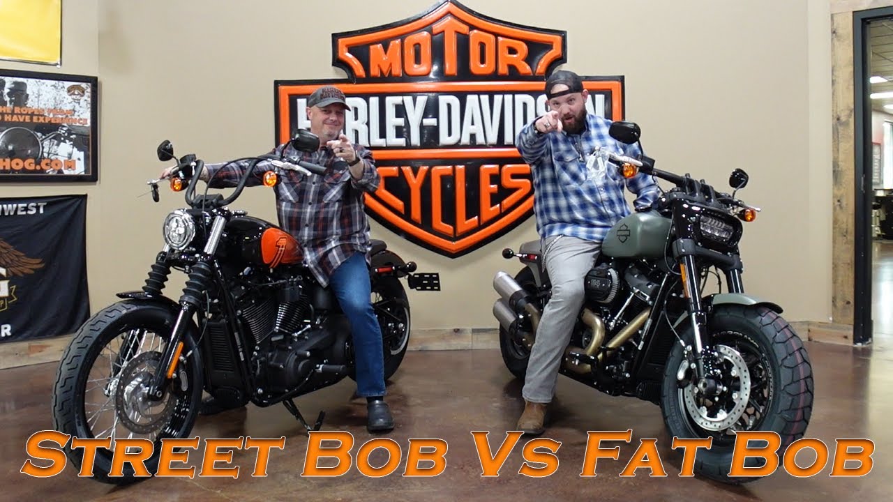 STREET BOB VS FAT BOB - 2021 - HARLEY DAVIDSON - BAJA ORANGE ON VIVID BLACK - DEADWOOD GREEN