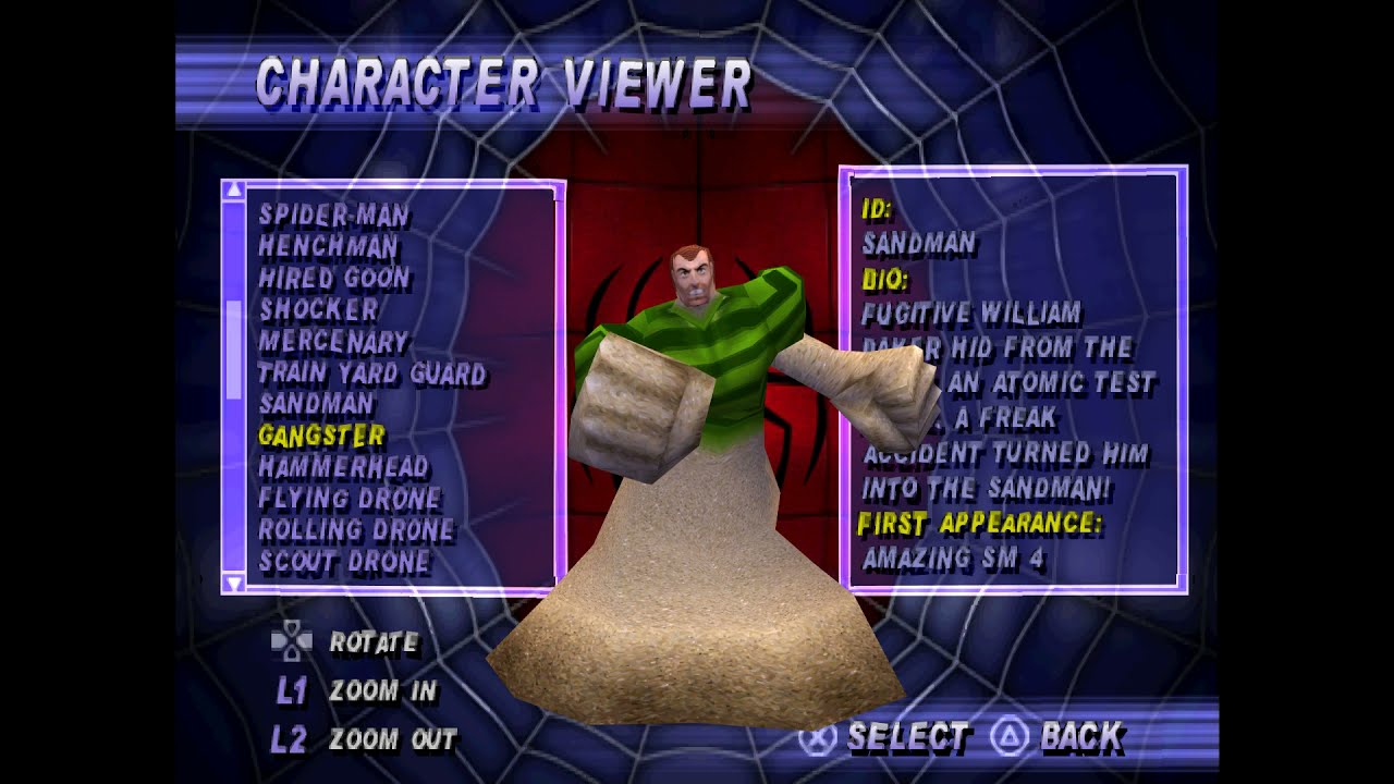 Spiderman 2 Enter Electro (PSX) Character Viewer + Costumes w Stan Lee - Duckstation