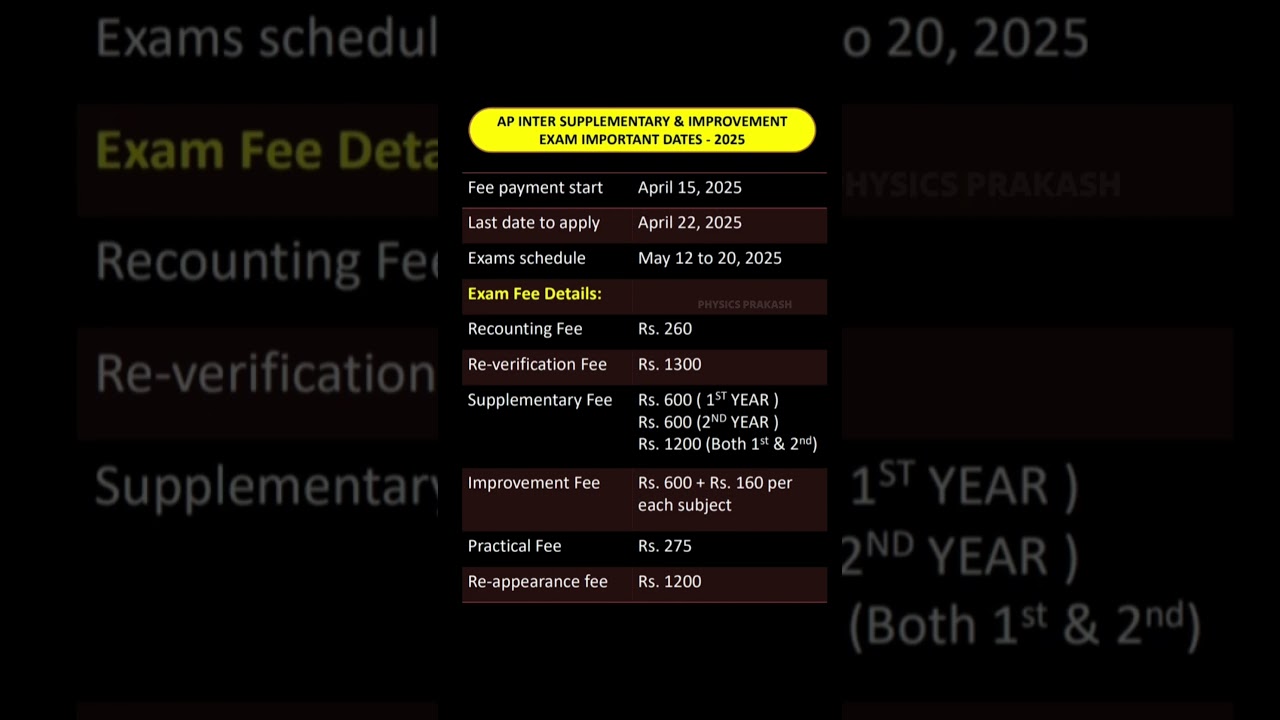 AP Inter supplementary & improvement exams dates and Fee details -2025 #inter #2025 #shorts