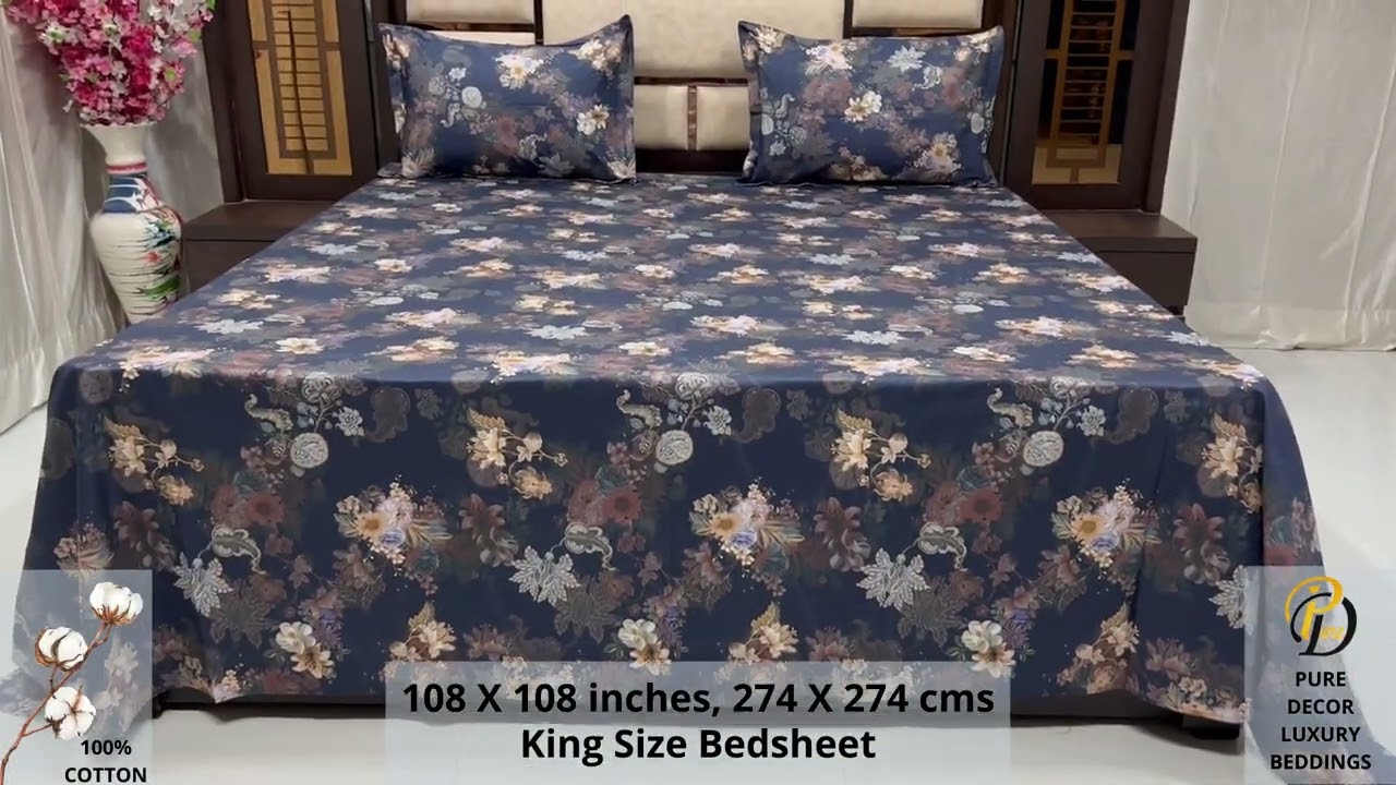 Pure Decor Luxury Bedding - 100% Pure Cotton King Size Double Bedsheet with 2 Pillow Covers, A- 2633