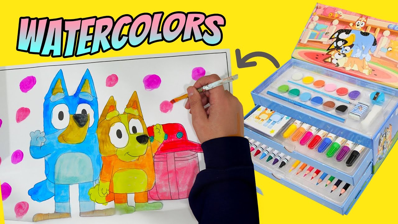 Bluey Giant Coloring Pages | Art Activities Using Watercolors, Crayons & Markers