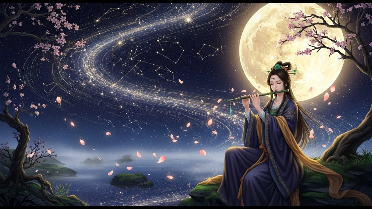🎐Peaceful Sleep Music, Slow Bamboo Flute Breathing Gently Over Warm Guzheng Strings, Moonlit Silence