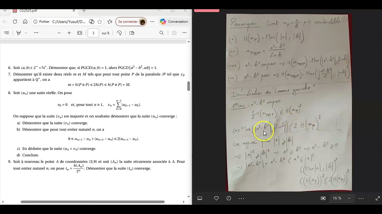 Concours général Maths 2025 - Ex1- partie 1- question 7 (1ère partie)