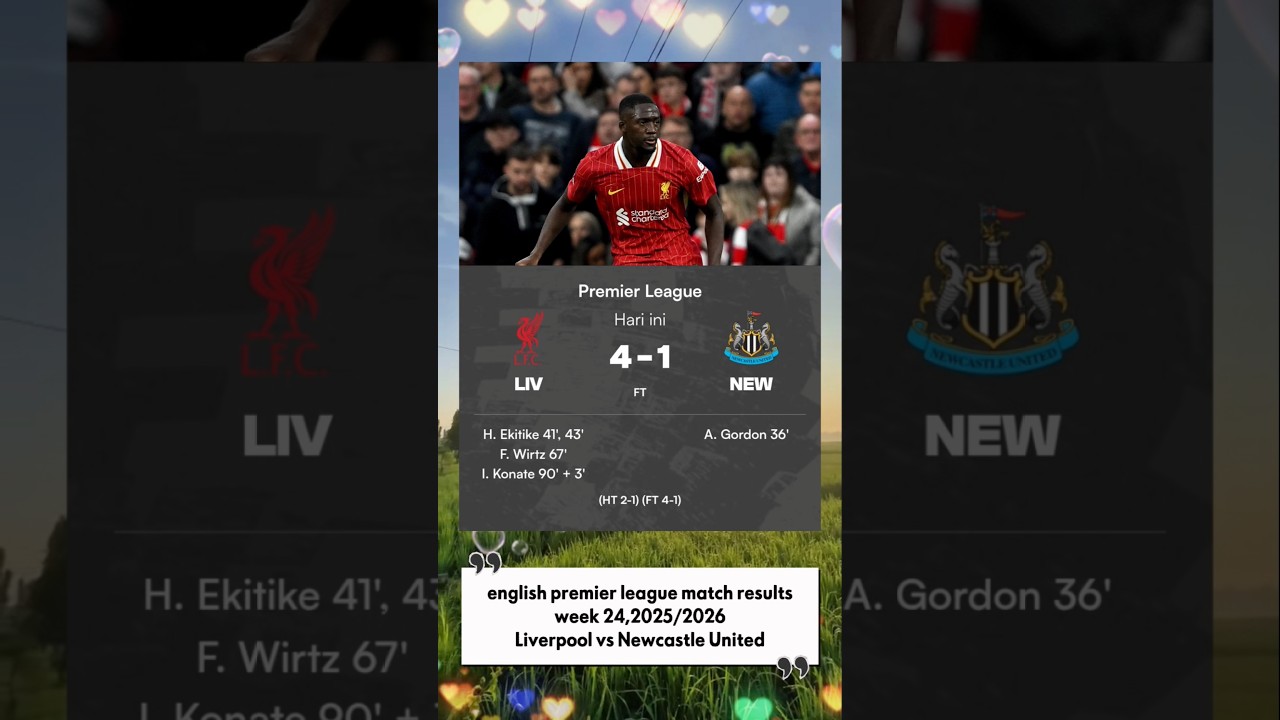 english premier league match results week 24,2025/2026,Liverpool vs Newcastle United