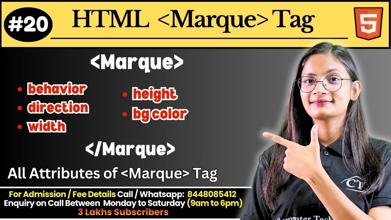 #20 Marquee Tag in HTML with Example | All Attribute of Marquee Tags in HTML | Computer Tech Academy