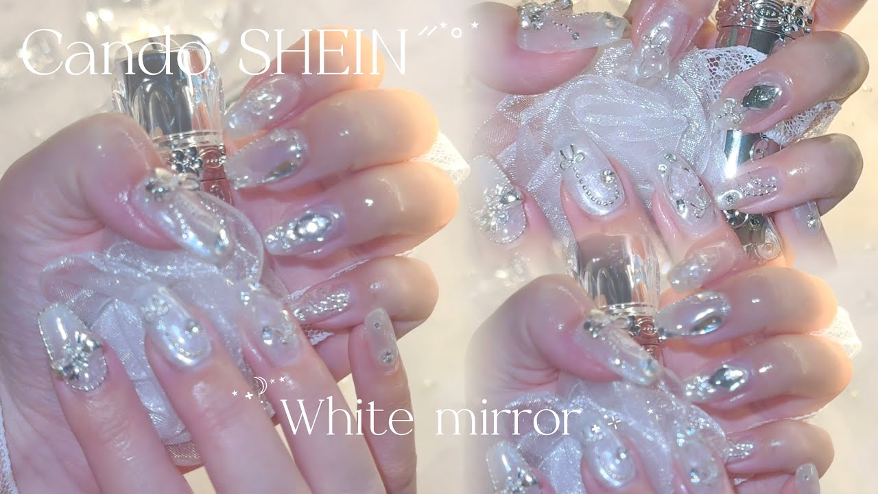 ┊100均×SHEIN┊簡単なホワイトミラーネイルやり方🪩‧₊˚ Xで大バズり中...‼︎ プチプラで作るワンホンネイル⊹⟢