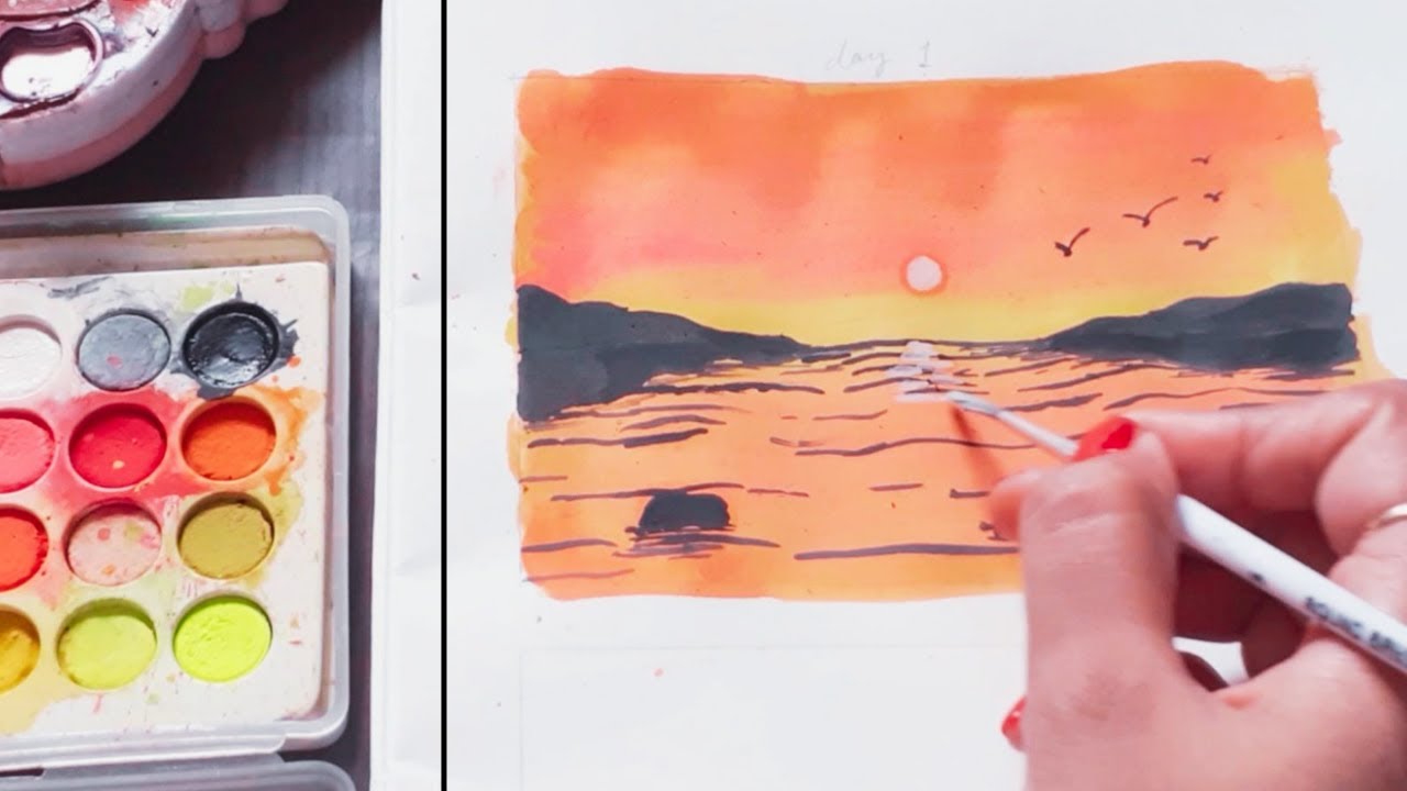 Sunset sky | Watercolour Painting | Day 1 | June 2021