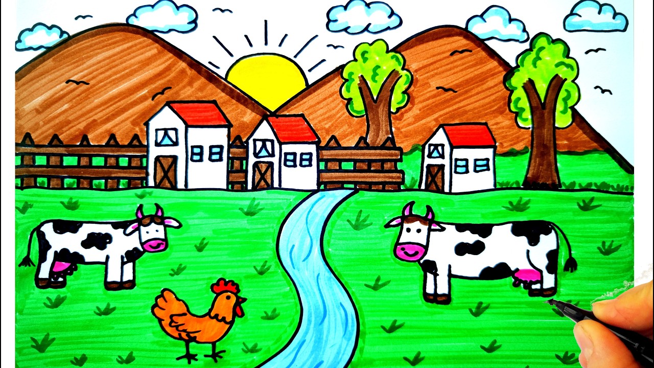 Çiftlik Çizimi 🏡 Çiftlik Çizimi Kolay - Çiftlik Nasıl Çizilir? - Farm Drawing - How To Draw a Farm