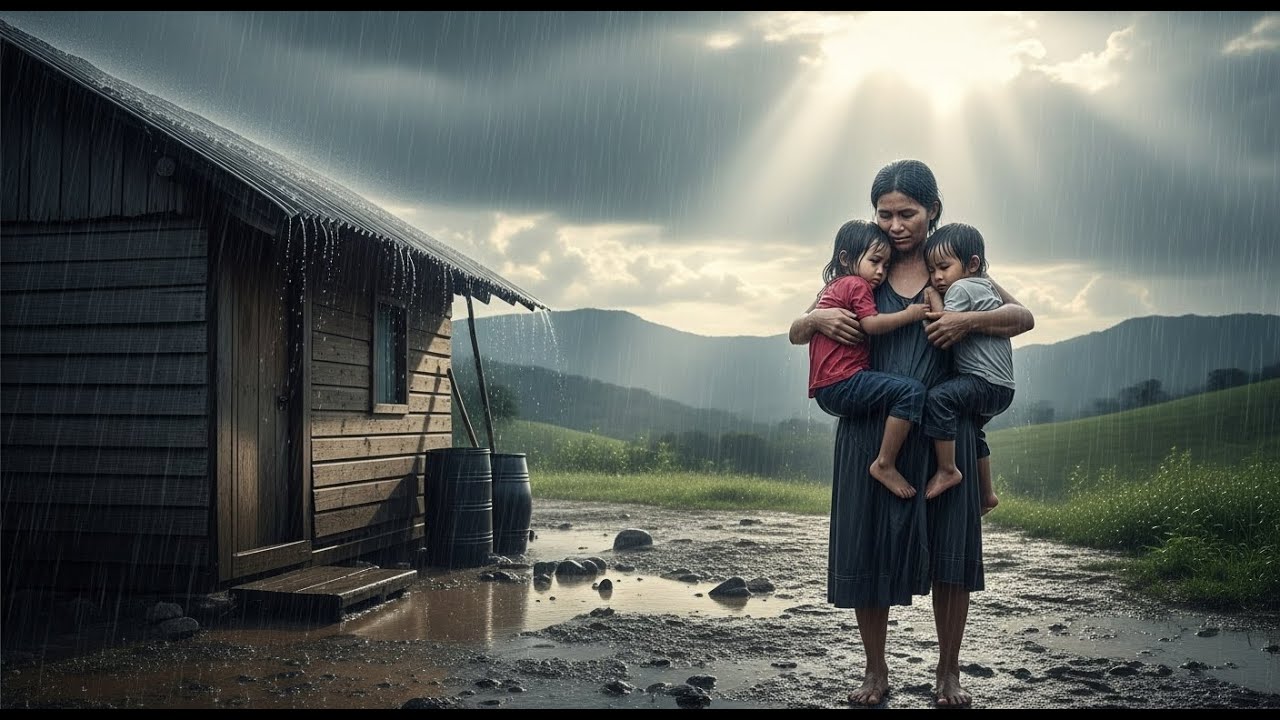 La madre sin techo cuidó a sus hijos bajo la lluvia — y un rayo de luz tocó su puerta.