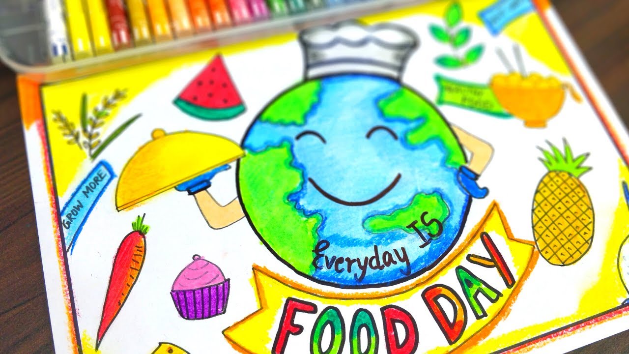 World Health Day drawing | Eat healthy Eat Safe drawing | Poster on World Food day using oil pastels
