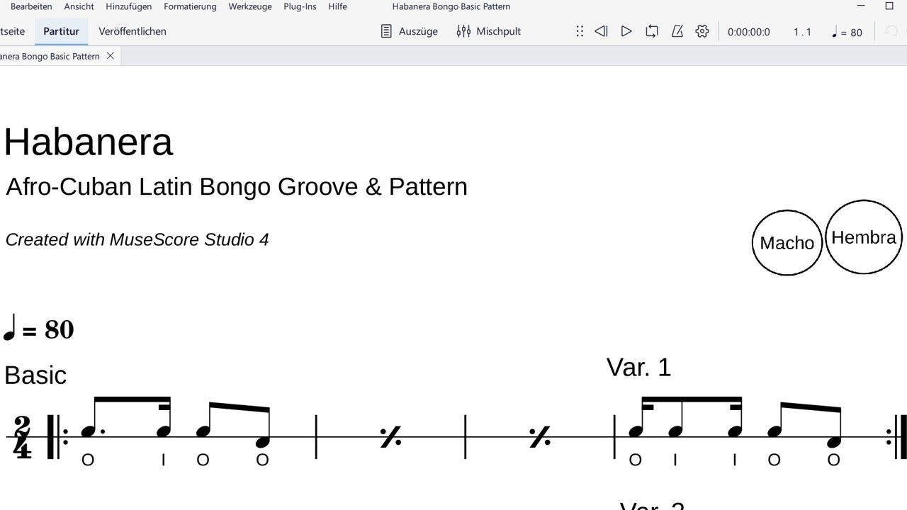 Habanera Bongo Basic & 6 Variation Pattern