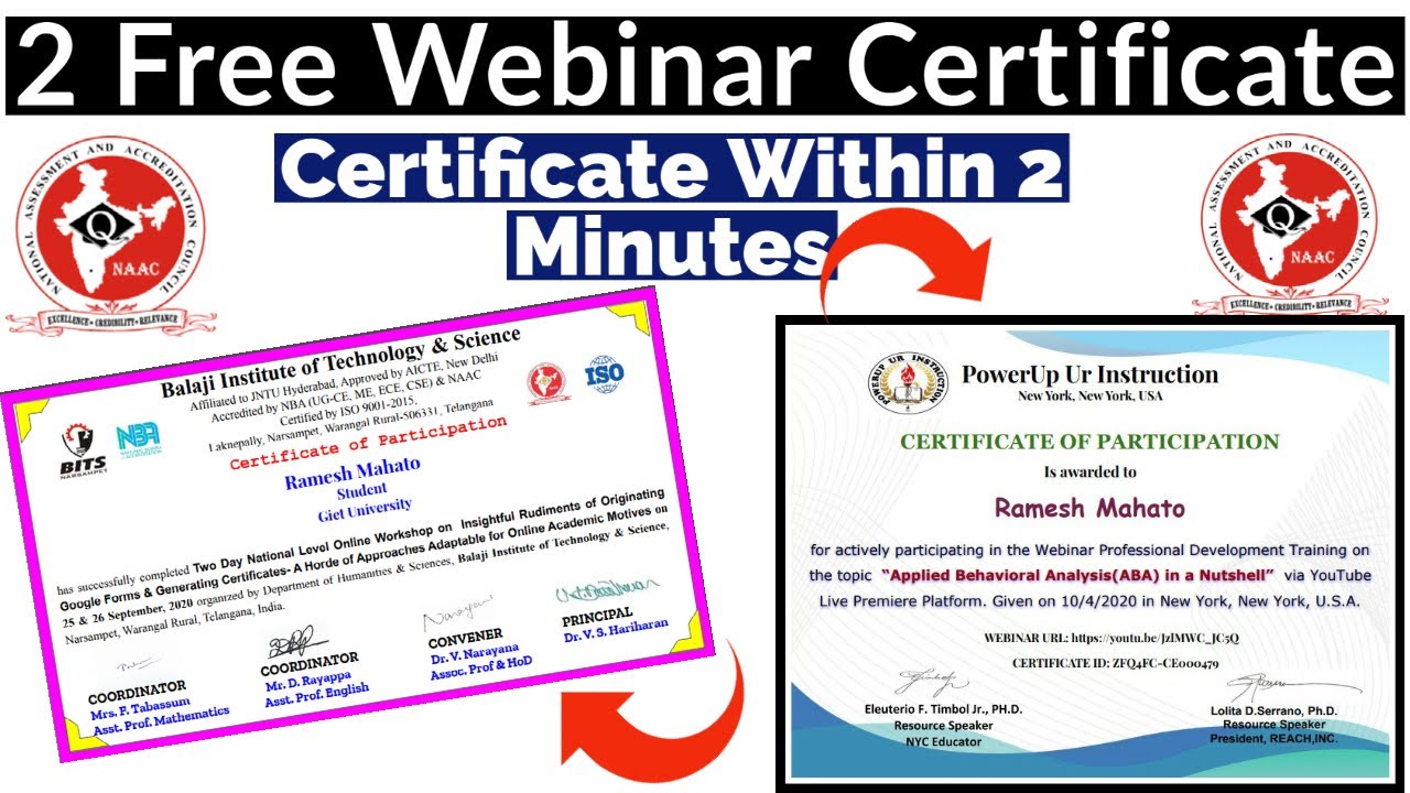 2 Free Webinar Certificate | Free Certificate | Government Universities Webinar Certificate