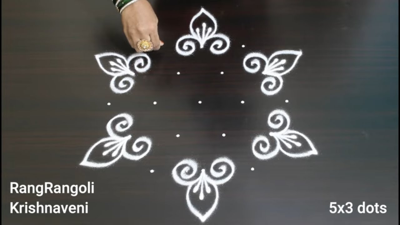 Simple Rangoli🌺5x3 dots Traditional Kolam🌺Pandaga Muggulu🌺RangRangoli Krishnaveni