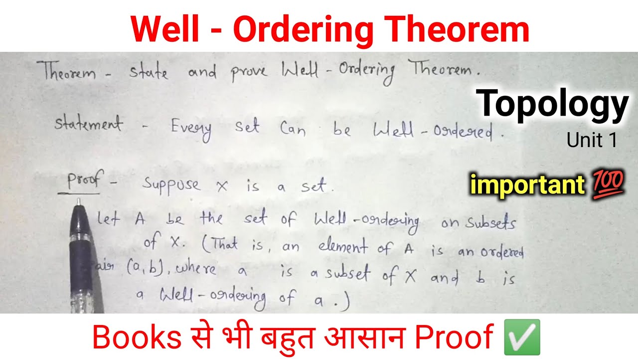 Well Ordering Theorem | Topology unit 1 | State and prove | Msc 1st Semester | Important 