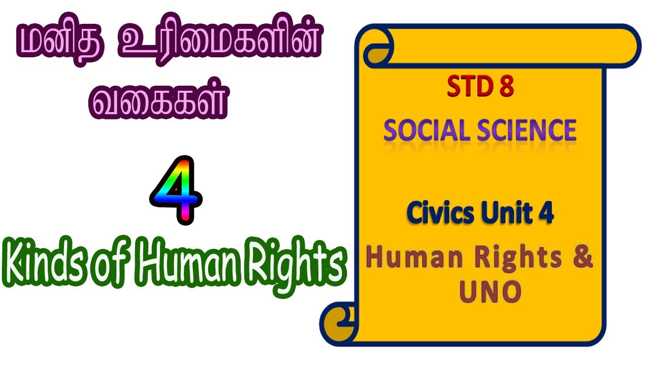 மனித உரிமைகளின் வகைகள் || Kinds of Human Rights in Tamil ||  8th Civics Unit 4 Human Rights and UNO