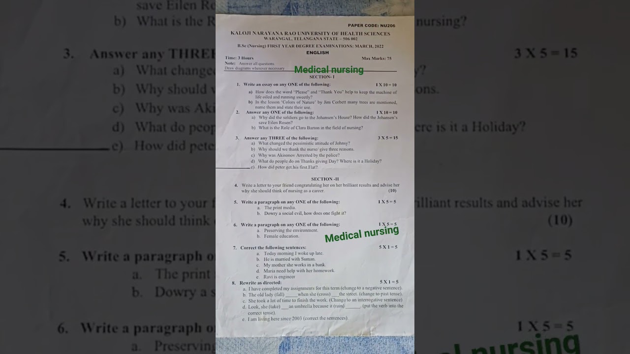 B.sc nursing first year english question #knruhs #importantquestions #nursingquestion#common