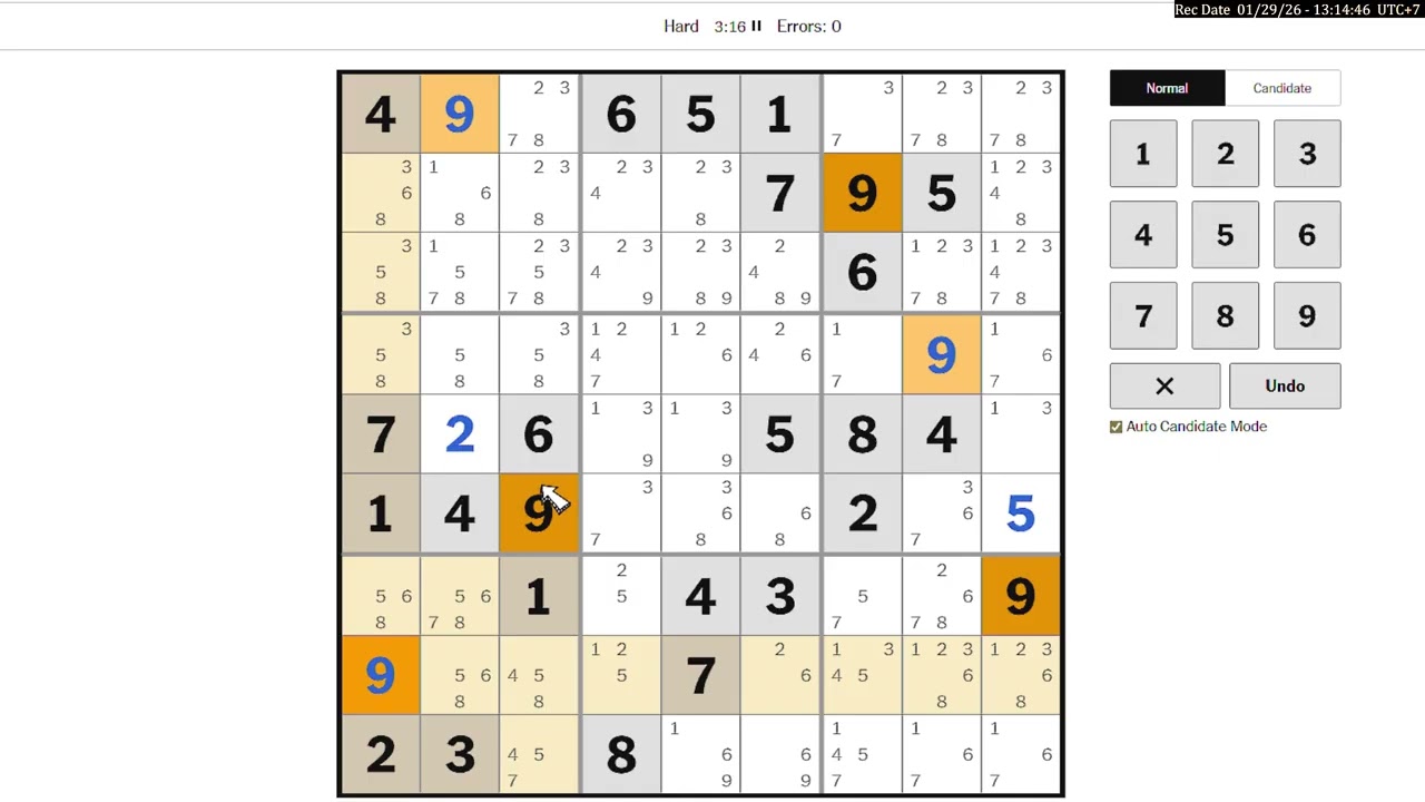 Hard Sudoku New York Times January 29, 2026