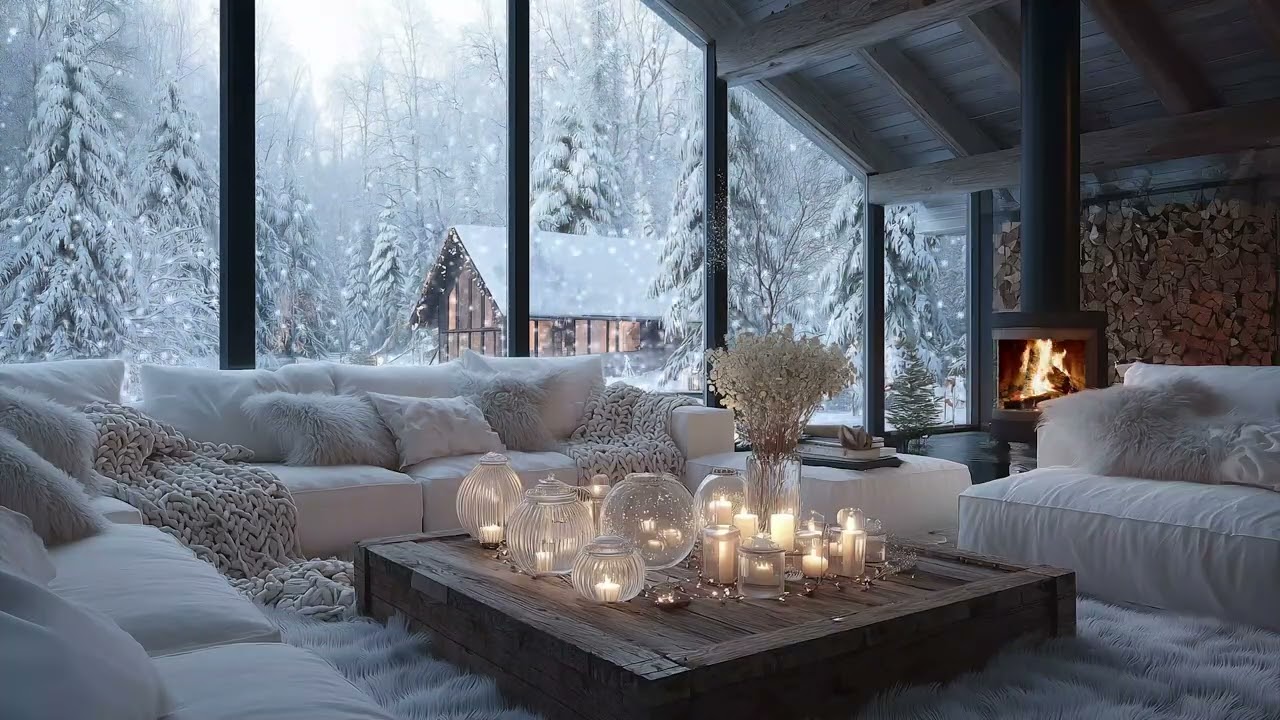 Calming Piano Music and Fireplace Sounds for Stress Relief - Calm Winter Comfort