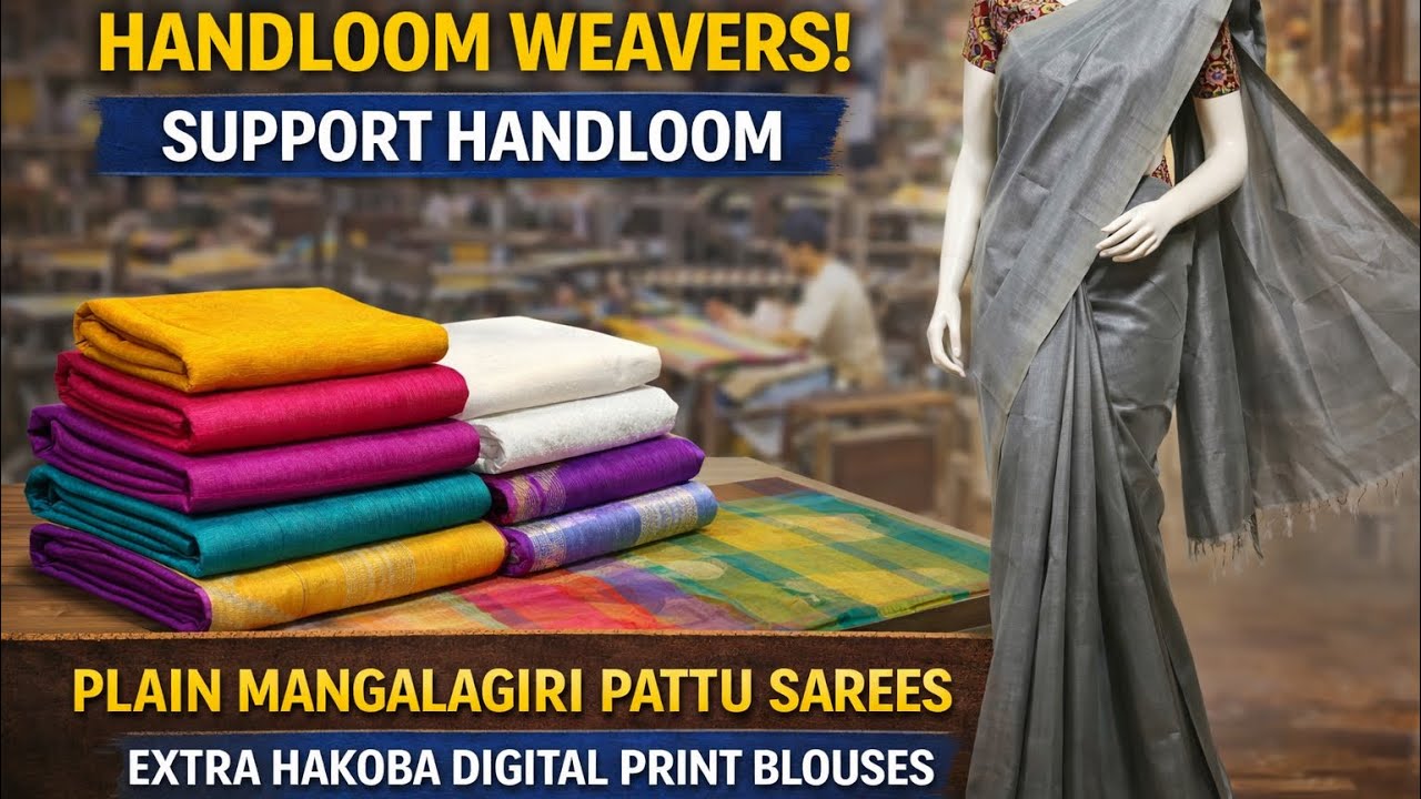 Mangalagiri plain saree with hakoba digital print blouse 