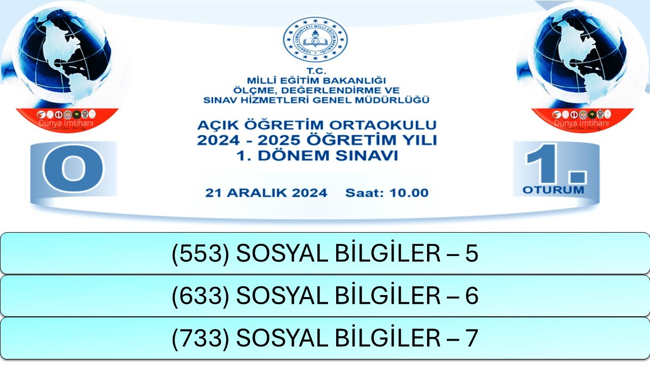 2025 / 1. DÖNEM / AÇIK ÖĞRETİM ORTAOKULU / SOSYAL BİLGİLER – 5 - 6 VE 7