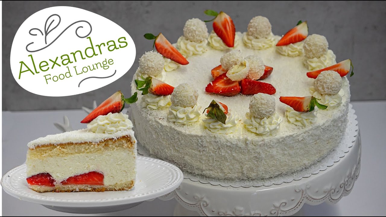 Himmlische Wölkchen Torte mit Erdbeeren und Raffaello #Erdbeertorte#raffaellotorte#Ostertorte
