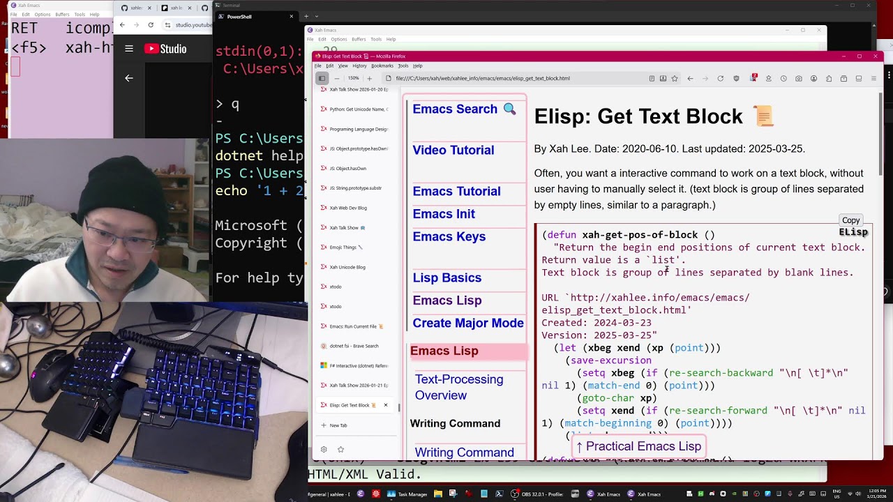 Xah Ep748 emacs lisp, write command to eval selection, fsharp, JavaScript, etc.