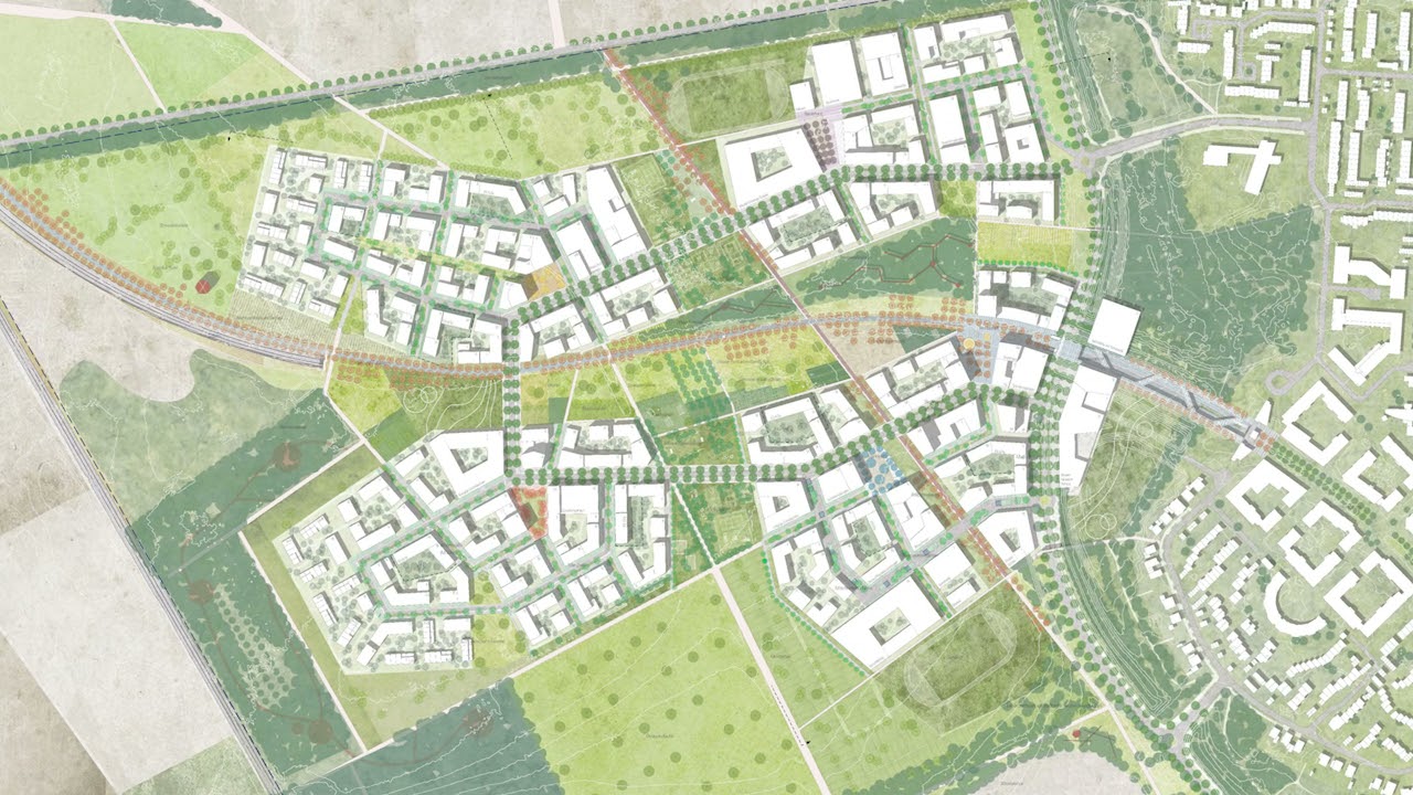 St&auml;dtebaulicher Entwurf zum neuen Stadtteil Kreuzfeld mit dem Motto 
