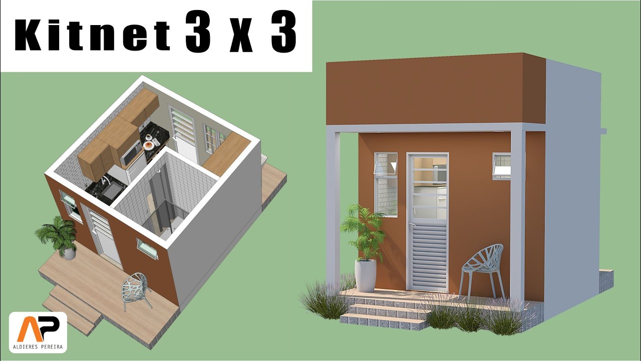 Projeto de Kitnet 3X3 m /9m² - (Faça várias para alugar)