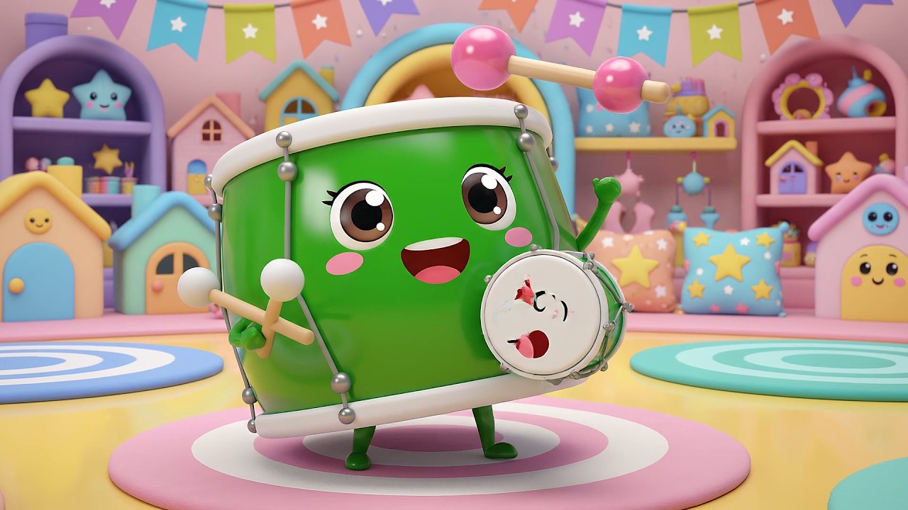 Six Little Toy Drums Boom Boom Boom | Musical Instruments & Rhythm Song for Kids