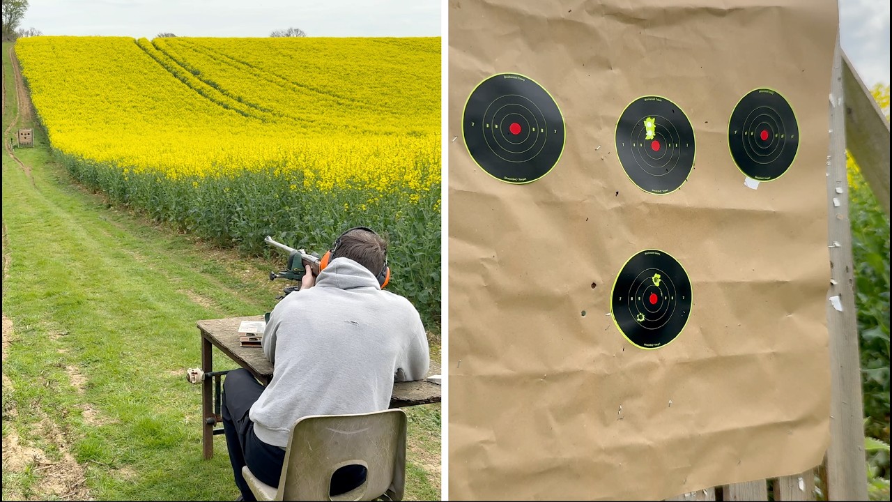 Регулировка прицела у патрона .416 Rigby на стрельбище.