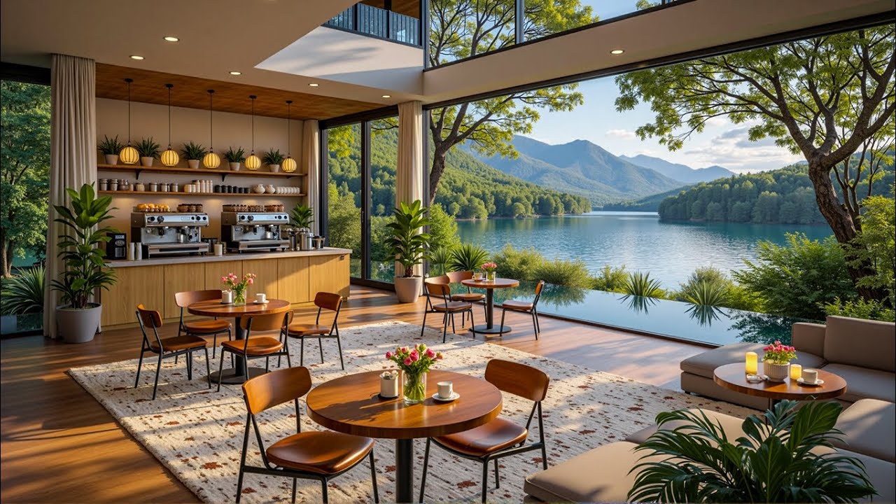 Smooth Jazz Flow in an Indoor Lake Coffee Shop 🌿☕ Calm Nature Light & Chillout Vibes 🌞