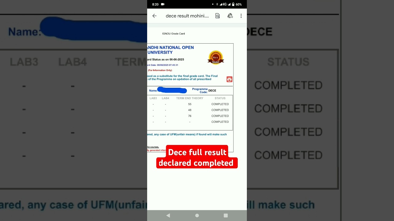 Dece IGNOU results 2024-2025 | declared final marks | check latest results are out | NTT |