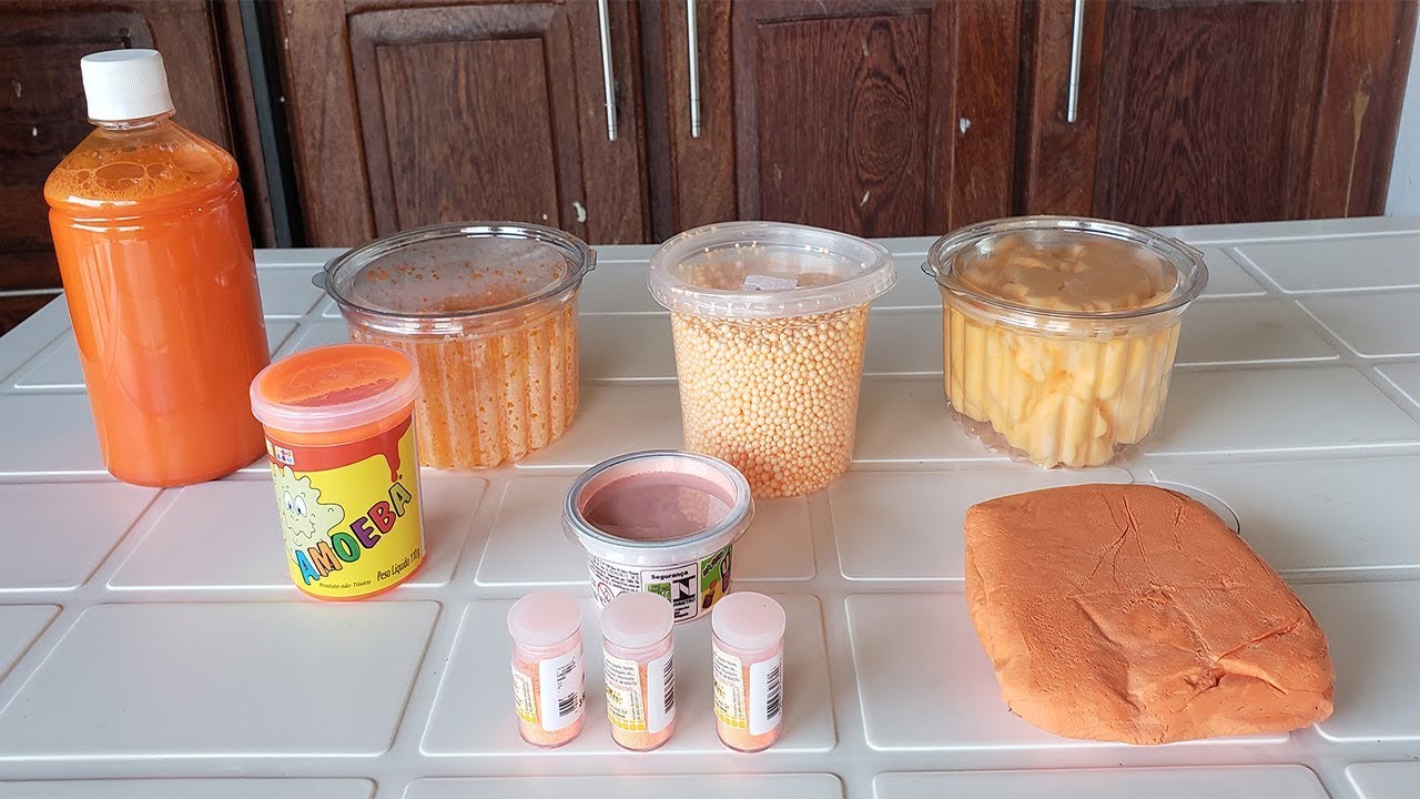 SLIME COM TODOS OS INGREDIENTES LARANJAS DA LOJA!!