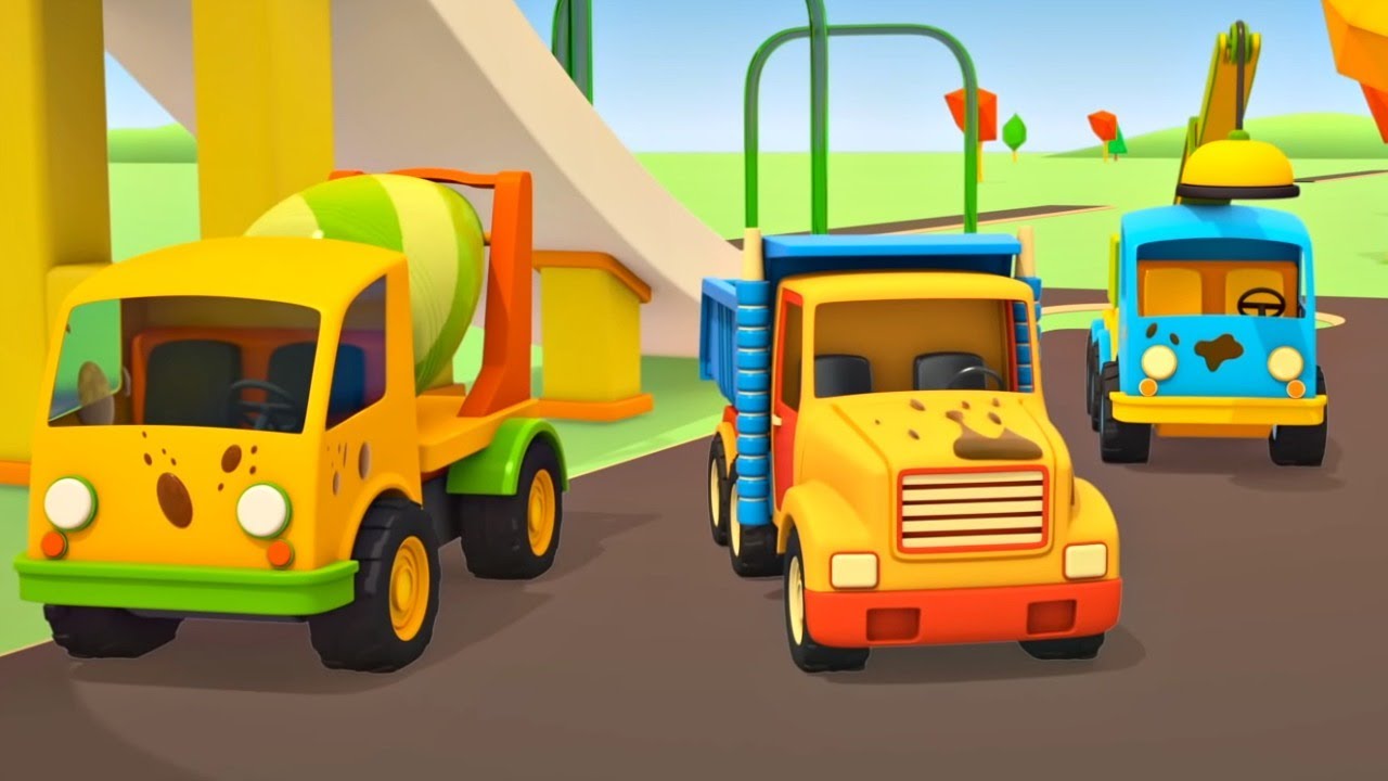 Les véhicules d'assistance à la station du lavage.  Dessin animé éducatif pour enfants.