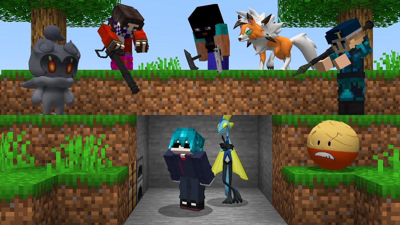 Minecraft Pixelmon Manhunt mas NÓS temos ARMAS (1 Speedrunner vs 3 Caçadores)